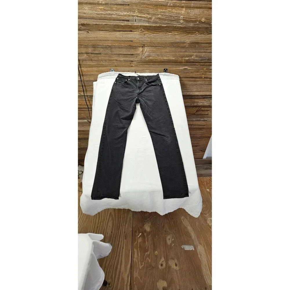 Levis 502R Taper Jeans Mens 34x36 Washed Black Night Shade Denim Big E